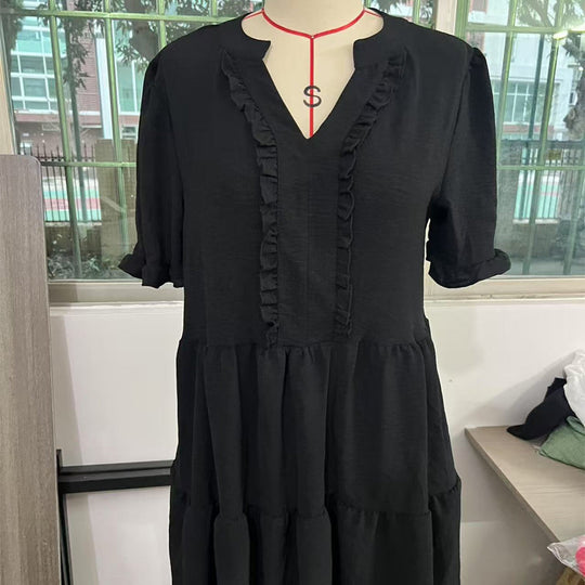 🔥🌈2026 Summer Hot Sale 49% OFF🌈Women's V Neck Ruffle Casual A-Line Flowy Swing Shift Dress
