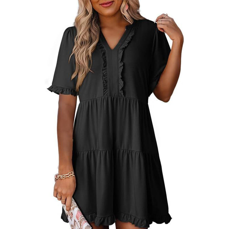 🔥🌈2026 Summer Hot Sale 49% OFF🌈Women's V Neck Ruffle Casual A-Line Flowy Swing Shift Dress