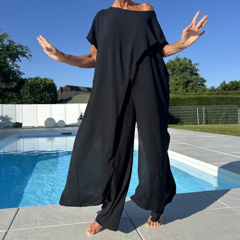 💜 SISTA DAGEN-ERBJUDANDE - 50% RABATT 💜Enfärgad topp med bara axlar & Byxset