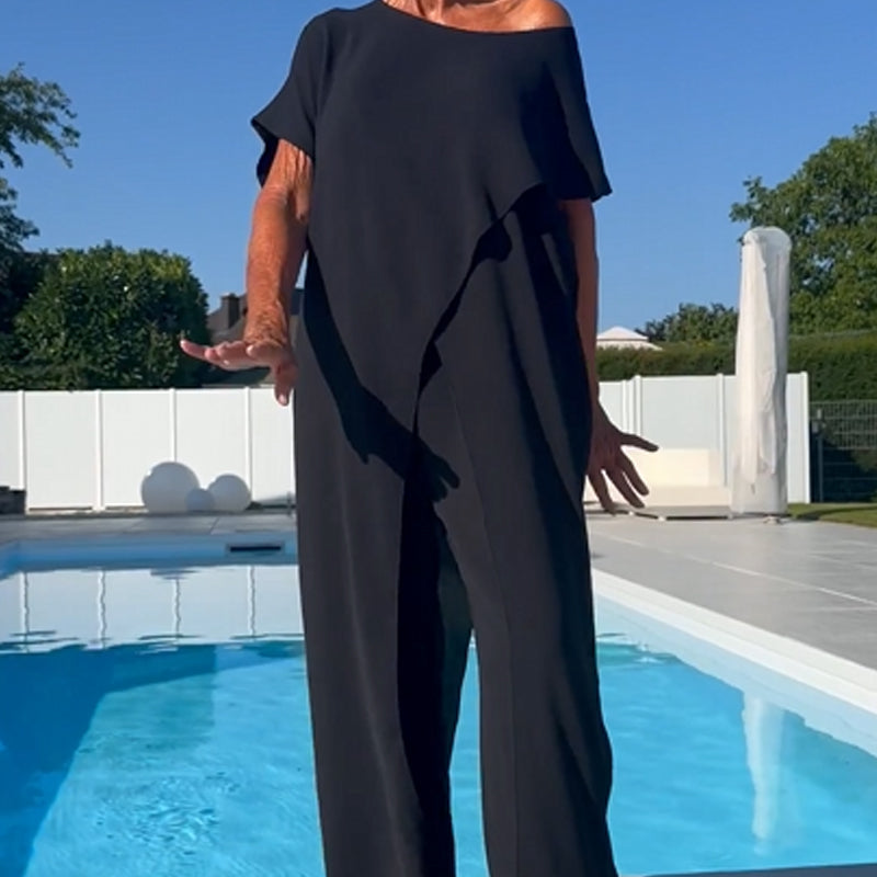 💜 SISTA DAGEN-ERBJUDANDE - 50% RABATT 💜Enfärgad topp med bara axlar & Byxset