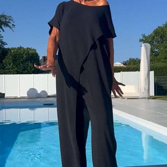 💜 SISTA DAGEN-ERBJUDANDE - 50% RABATT 💜Enfärgad topp med bara axlar & Byxset
