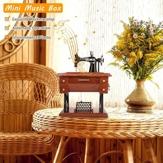 🪗Wood Mini Sewing Machine Music Box