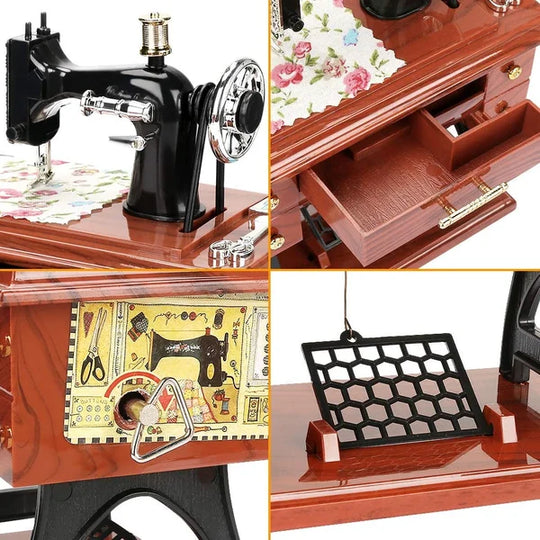 🪗Wood Mini Sewing Machine Music Box