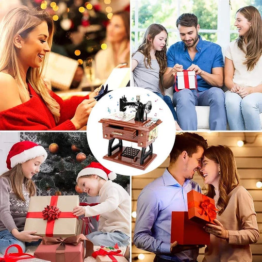 🪗Wood Mini Sewing Machine Music Box