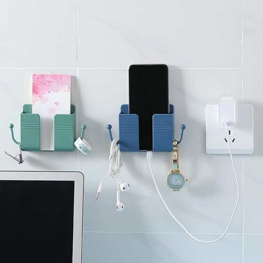 ✨Buy 1 Get 1 Free⏰Multi-Functional Desk Organiser & Phone Charging Station | Compact ABS Storage Box with Side Hooks for Remotes, Cables & Keys