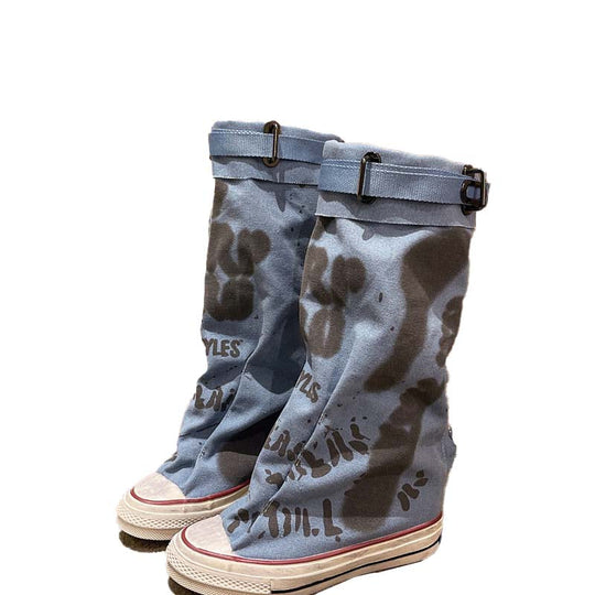 🔥👢Retro flate, slanke lerretsstøvler til dame