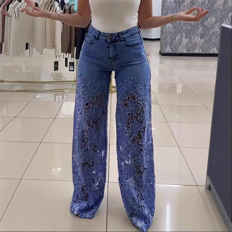 Jeans de mezclilla de cabecera de encaje de moda