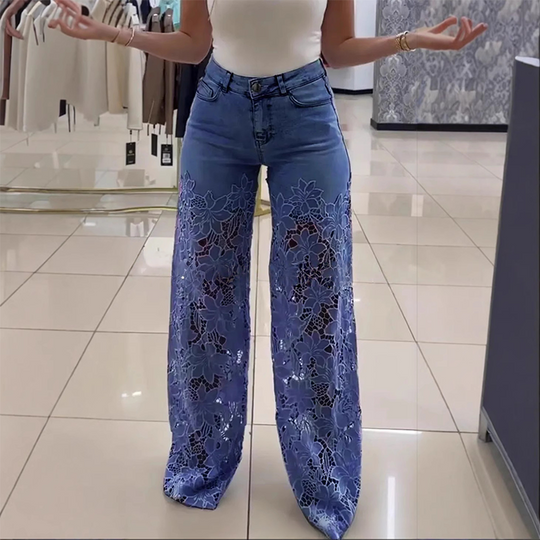 Jeans de mezclilla de cabecera de encaje de moda