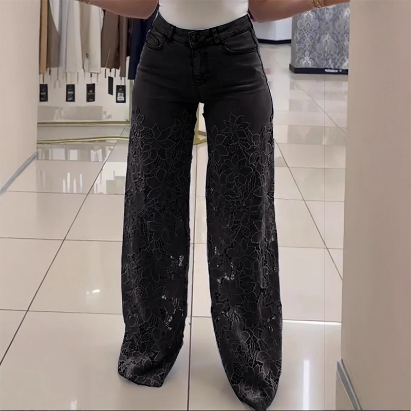 Jeans de mezclilla de cabecera de encaje de moda