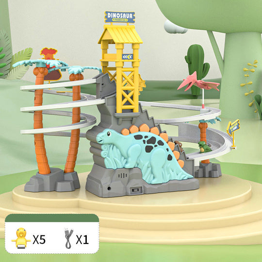 ⏰Limited stock available—grab yours now!🥳Electric Dual Track Dinosaur Slide - Interactive Fun with Track Changes and Lights