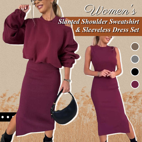 ❄️Descuento de principios de invierno: 49 % de descuento💃Sudadera con hombros inclinados para mujer & Conjunto de vestido sin mangas