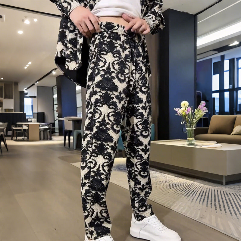 👕 Chaqueta con estampado floral para hombre & Conjunto de pantalón: corte ajustado, diseño floral llamativo, ideal para el estilo urbano. & Lugares de reunión informales