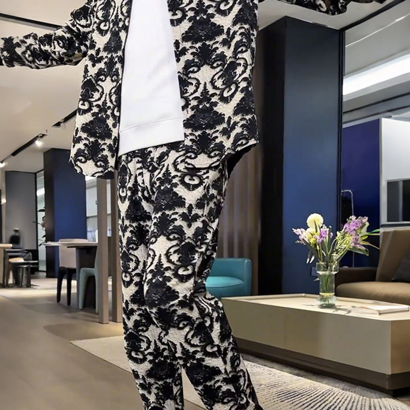 👕 Chaqueta con estampado floral para hombre & Conjunto de pantalón: corte ajustado, diseño floral llamativo, ideal para el estilo urbano. & Lugares de reunión informales