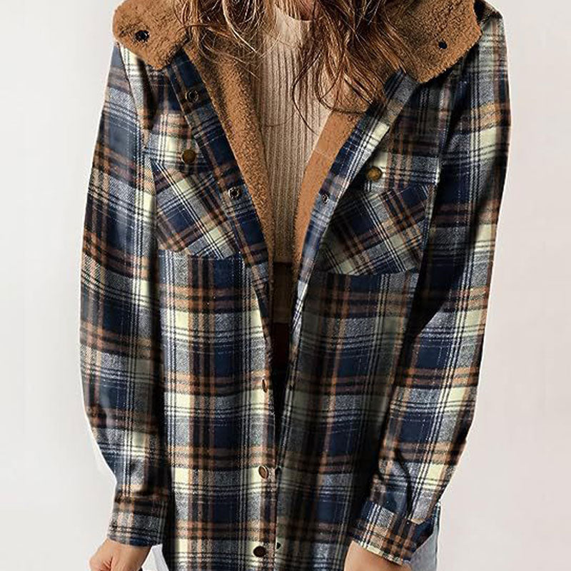 🔥🧥【S-2XL】Ofertas especiais: 50 % de desconto✨Chaqueta con capucha de cadros de moda de inverno para muller