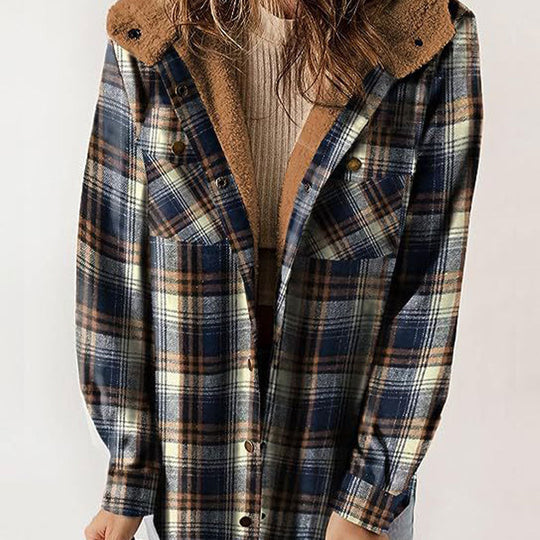 🔥🧥【S-2XL】Ofertas especiais: 50 % de desconto✨Chaqueta con capucha de cadros de moda de inverno para muller
