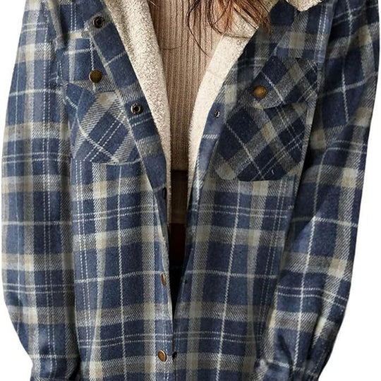 🔥🧥【S-2XL】Ofertas especiais: 50 % de desconto✨Chaqueta con capucha de cadros de moda de inverno para muller