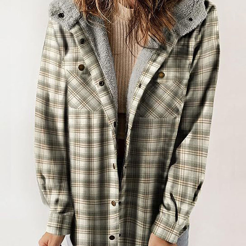 🔥🧥【S-2XL】Ofertas especiais: 50 % de desconto✨Chaqueta con capucha de cadros de moda de inverno para muller