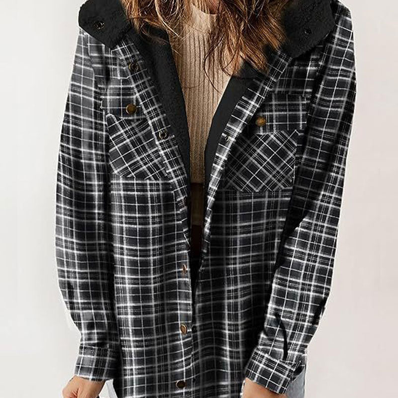 🔥🧥【S-2XL】Ofertas especiais: 50 % de desconto✨Chaqueta con capucha de cadros de moda de inverno para muller