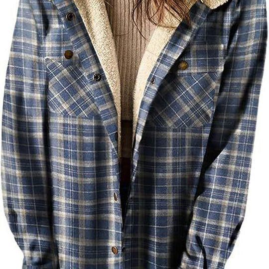 🔥🧥【S-2XL】Ofertas especiais: 50 % de desconto✨Chaqueta con capucha de cadros de moda de inverno para muller
