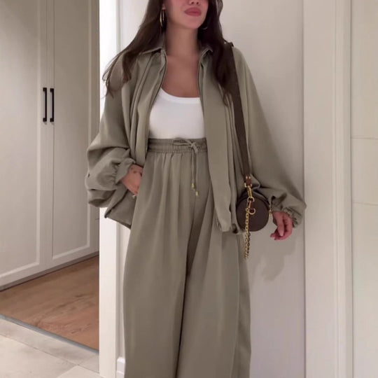 ❄️PROMOTION DU DERNIER JOUR - 50% DE RÉDUCTION 💖 Veste zippée ajustée & Ensemble pantalon à jambes larges✈️Livraison gratuite