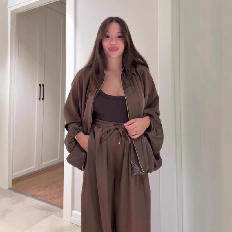 ❄️PROMOTION DU DERNIER JOUR - 50% DE RÉDUCTION 💖 Veste zippée ajustée & Ensemble pantalon à jambes larges✈️Livraison gratuite