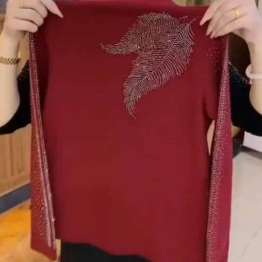 Women's Warm Rhinestone Half-Turtleneck Base Layer Shirt