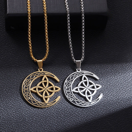 🌙⭐ Celtic Moon Pendant Necklace - Stainless Steel & Adjustable Chain, Perfect Unisex Gift ✨