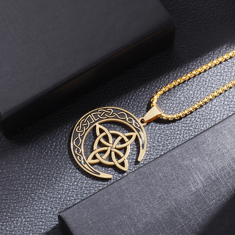 🌙⭐ Celtic Moon Pendant Necklace - Stainless Steel & Adjustable Chain, Perfect Unisex Gift ✨