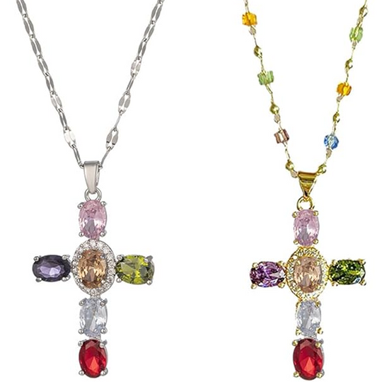 Collares con colgante de cruz de diamantes de imitación de colores