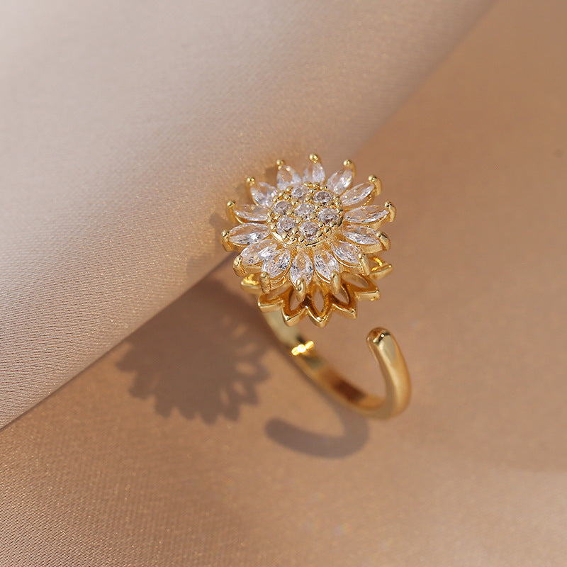 Anello di preoccupazione con girasole rotante per alleviare l'ansia - Regalo perfetto per amicizia e famiglia