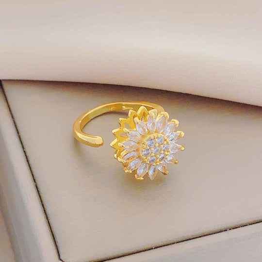 Anello di preoccupazione con girasole rotante per alleviare l'ansia - Regalo perfetto per amicizia e famiglia