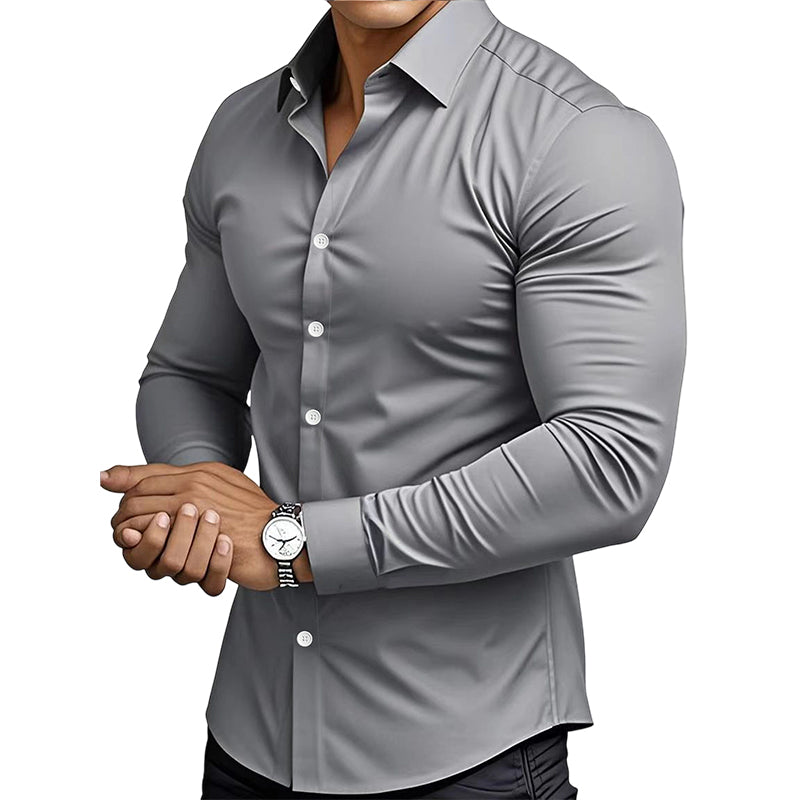 🔥High Quality Men's Four Seasons Solid Color Lapel Long Sleeve Button Shirt
