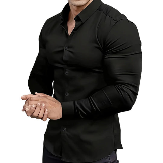 🔥High Quality Men's Four Seasons Solid Color Lapel Long Sleeve Button Shirt