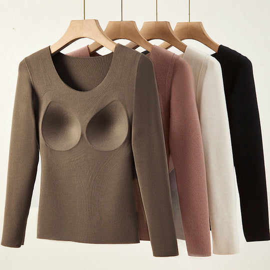 Ensemble de sous-vêtements thermiques pour femmes avec soutien-gorge à étagère