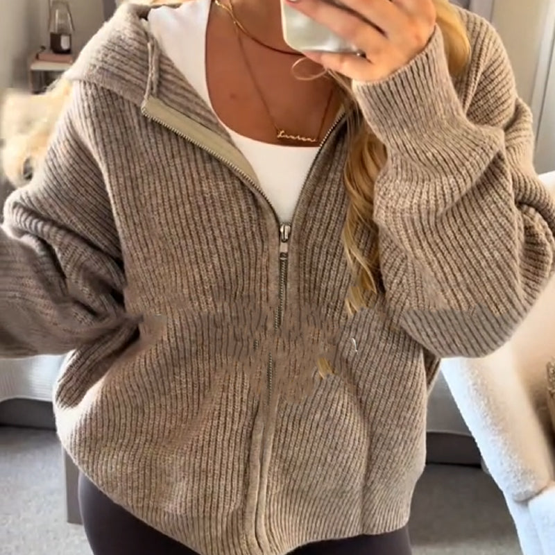 Damen-Strickjacke mit Kapuze und Reißverschluss