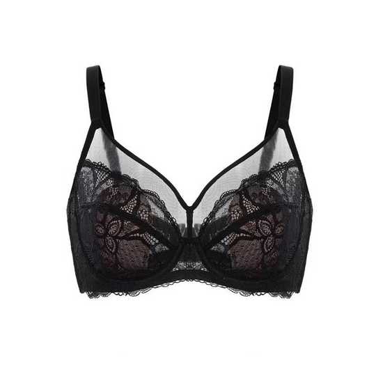 💞50K+ SOLD!👙HSIA Enchante Floral Lace Plus Size Underwire Unlined Unpadded Minimizer Full Coverage Bra Women's Wear Comfortable Breathable Mesh Cup
