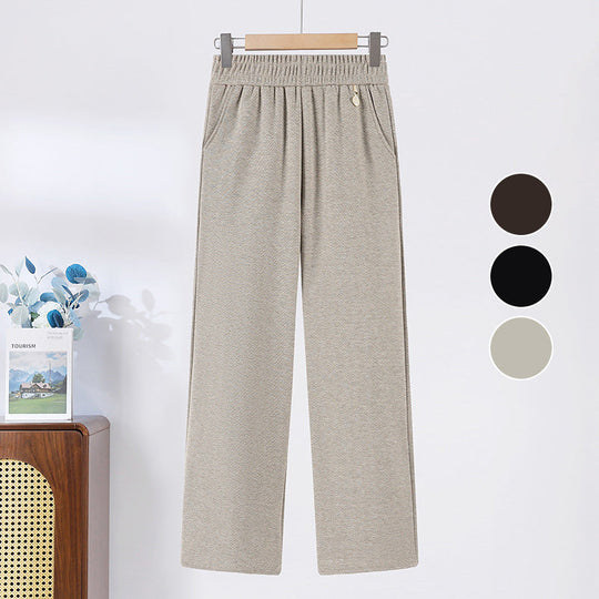 Pantaloni a gamba dritta con elastico in vita tinta unita