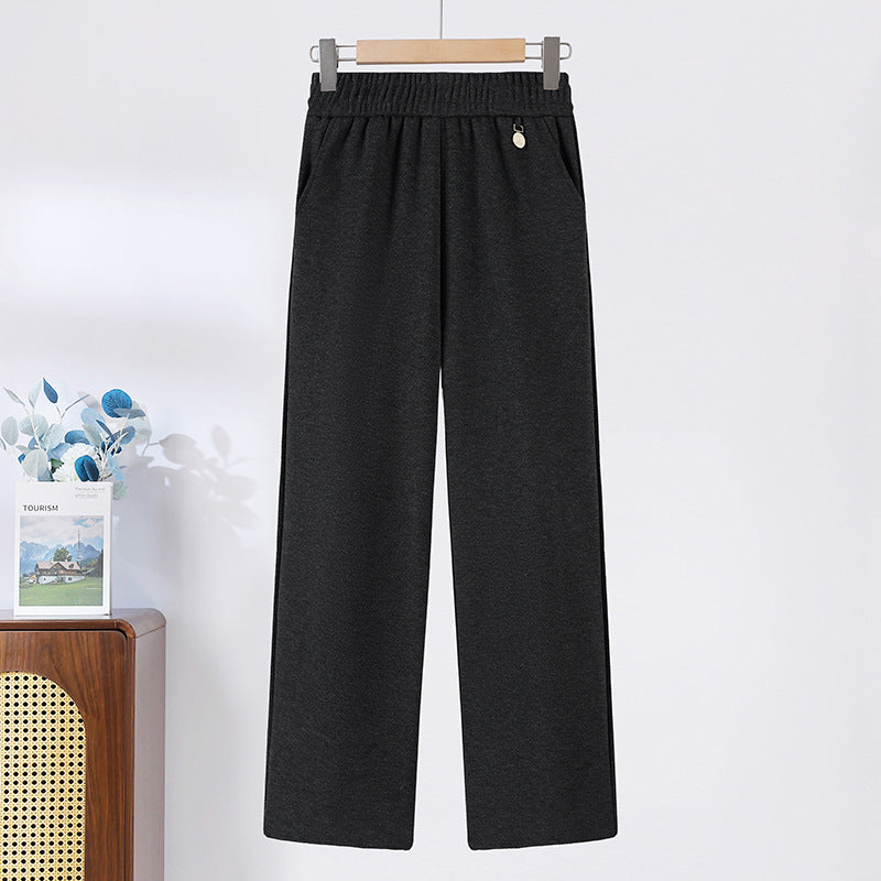 Pantaloni a gamba dritta con elastico in vita tinta unita