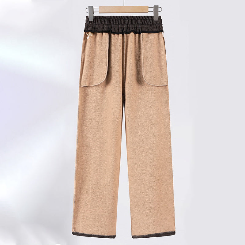 Pantaloni a gamba dritta con elastico in vita tinta unita