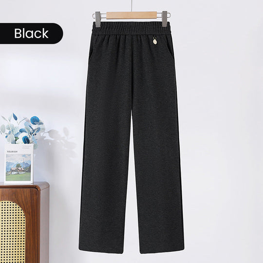 Pantaloni a gamba dritta con elastico in vita tinta unita