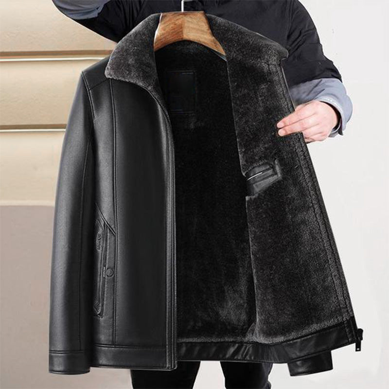 ⏳Limited-time 50% off⏰Men's Warm Faux Leather Plush Lapels Jacket🧥