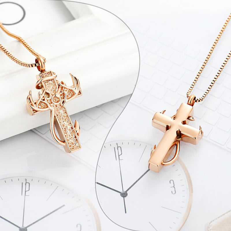 🦌🖤Antler Cross Urn Pendant Necklace