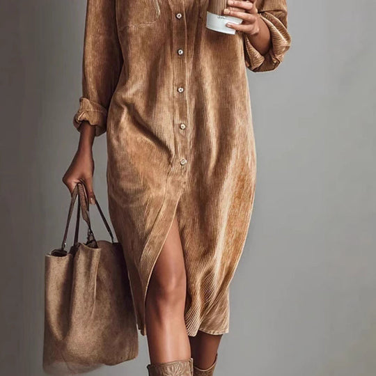 💖LAST DAY PROMOTION - 49%OFF 💖 Effortless Chic Corduroy Shirt Dress – Soft, Cozy & Versatile for All Seasons 🍂