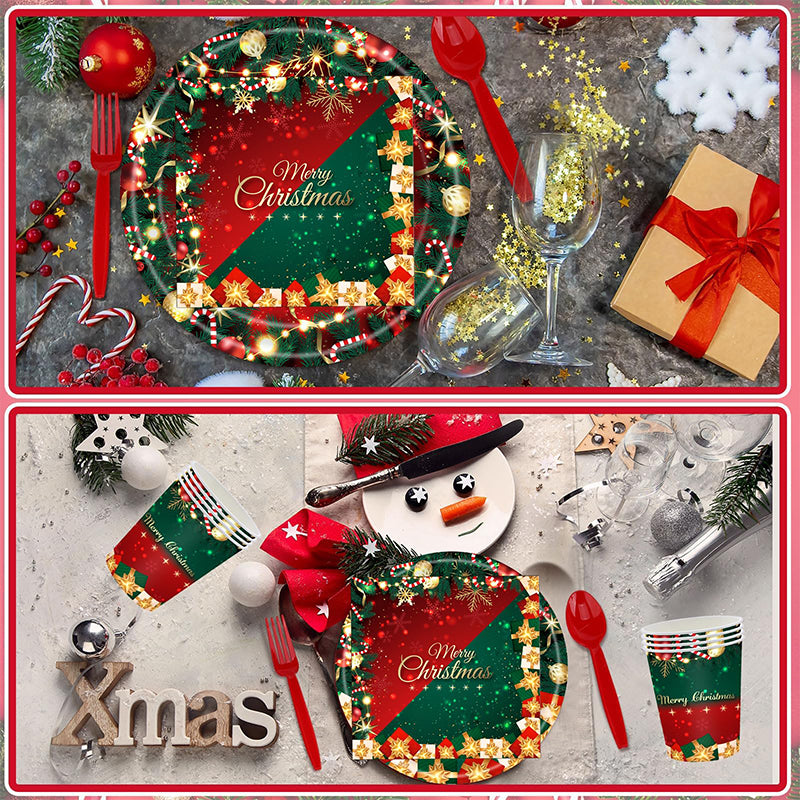 Christmas Disposable Paper Tableware Set for 16 Guests