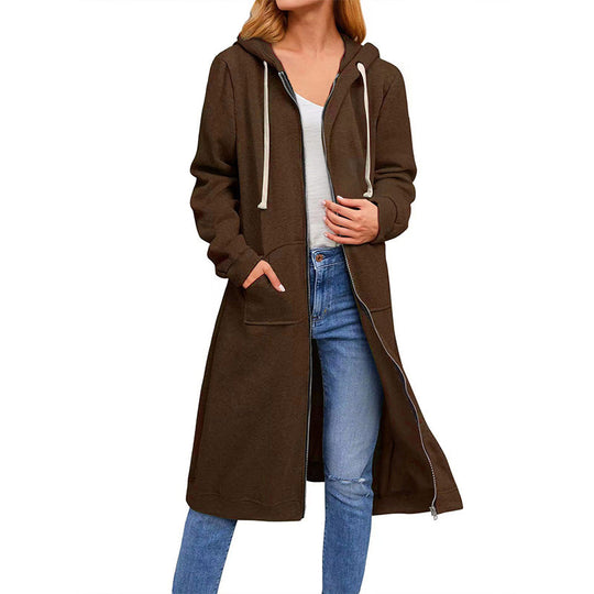 🔥Hot Sale 50% OFF⏳Women's Solid Hooded Zipper Long Sweatshirts