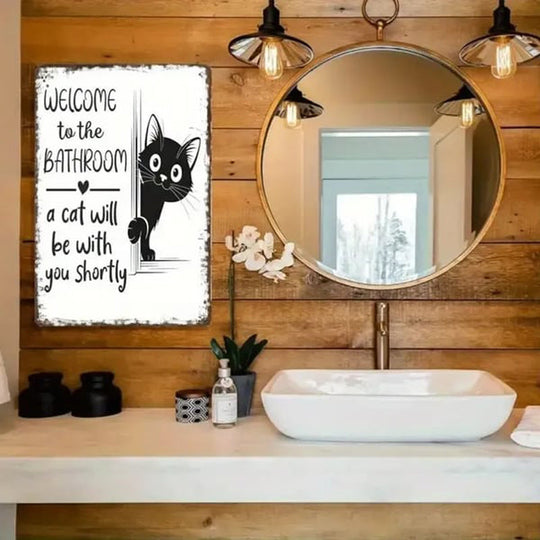 Vintage Highland Cow Aluminum Sign: Funny "Are You Pooping?" Black and White Bathroom Wall Decor