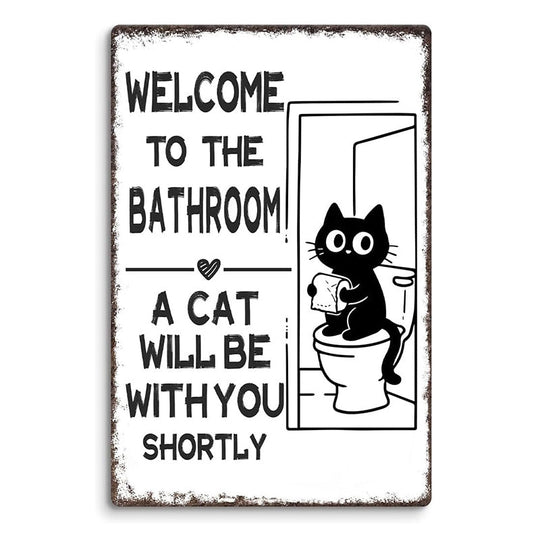Vintage Highland Cow Aluminum Sign: Funny "Are You Pooping?" Black and White Bathroom Wall Decor