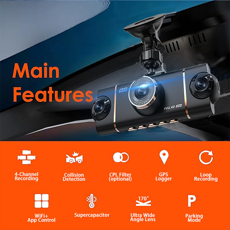 ⏳Time-Limited Special⏰4-Channel HD Dashcam with Front Interior Rear Recording