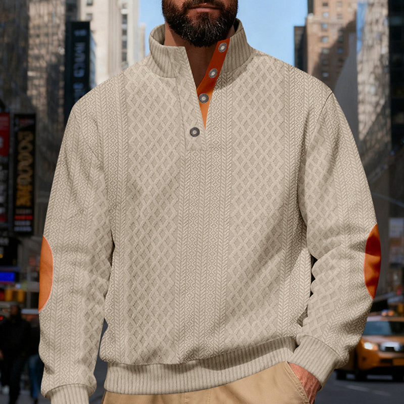 📢📢50%  OFF !! ⏰Men's Textured Jacquard Collared Sweatshirt