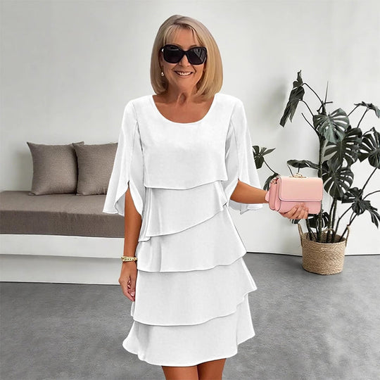 📢📢50% DE DESCONTO!!!⏰Vestido elegante de muller con mangas e volantes a capas: estilo sen esforzo para cada ocasión💃